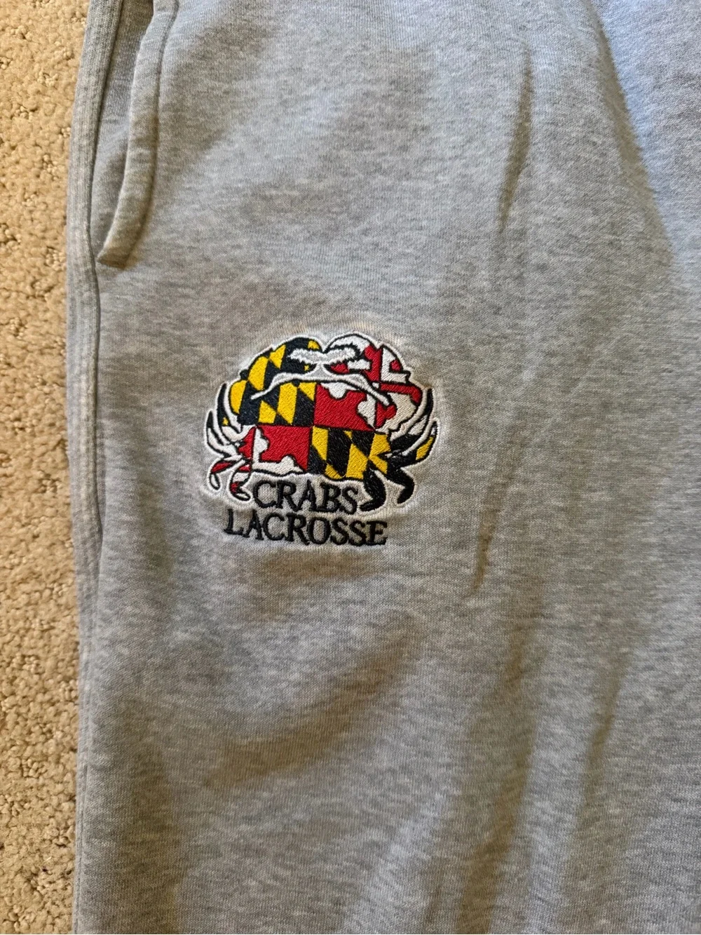 Nike Gray Men's Fleece Sweatpants with Embroidered Crabs Lacrosse Logo